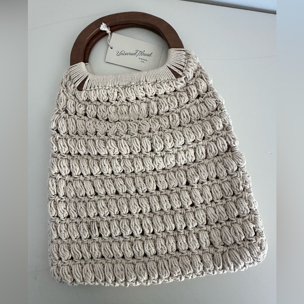 Universal Thread Cream Knit Women's Bag with Wood handles NWT